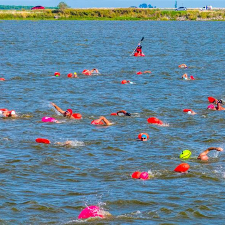 Gran convocatoria en la Laguna de Gómez: cerca de 150 nadadores participaron del cruce de 5000 metros